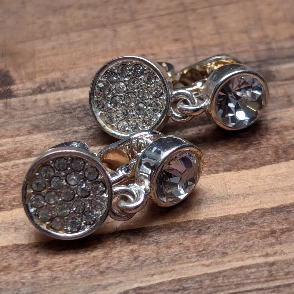 Napier Earrings Silver tone rhinestone circle comfort clasp NWOT
